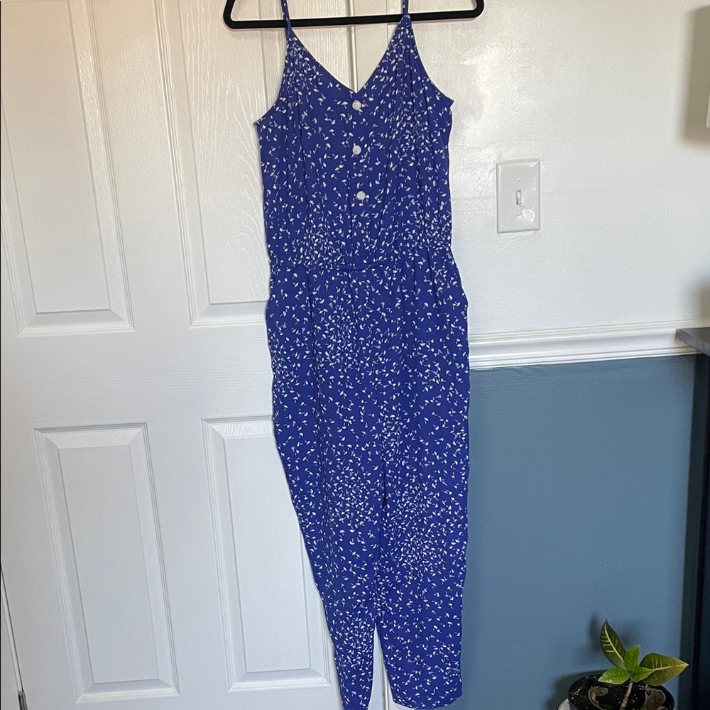 Halogen Blue and White Speckled Jumpsuit with pockets